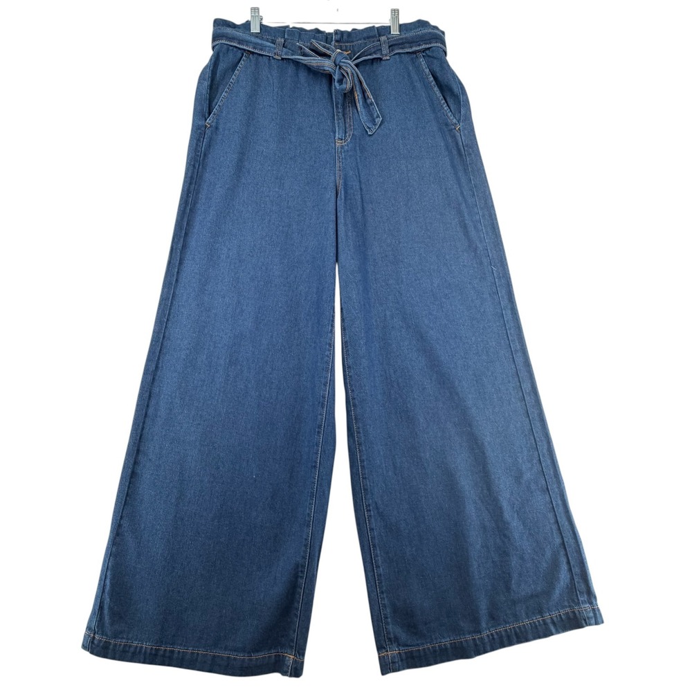 Banana Republic High Rise Wide Leg Paperbag Belted Jeans Palazzo Women 32/14